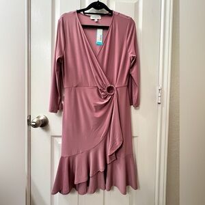Long Sleeve V-Neck Dress - M - Dark Pink - GILLI